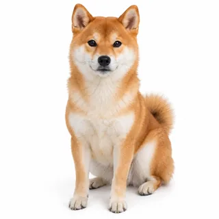 Shiba Inu sitting and facing the camera, whole body in frame