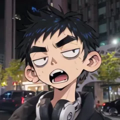 Anime boy with spiky black hair and headphones