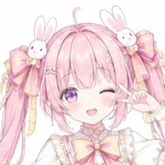 Anime girl with pink twin tails and bunny hair clips